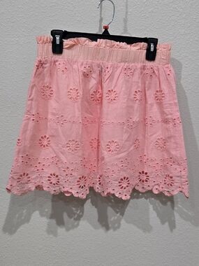 SHEIN Pink Eyelet Mini Skirt with Scalloped Hem